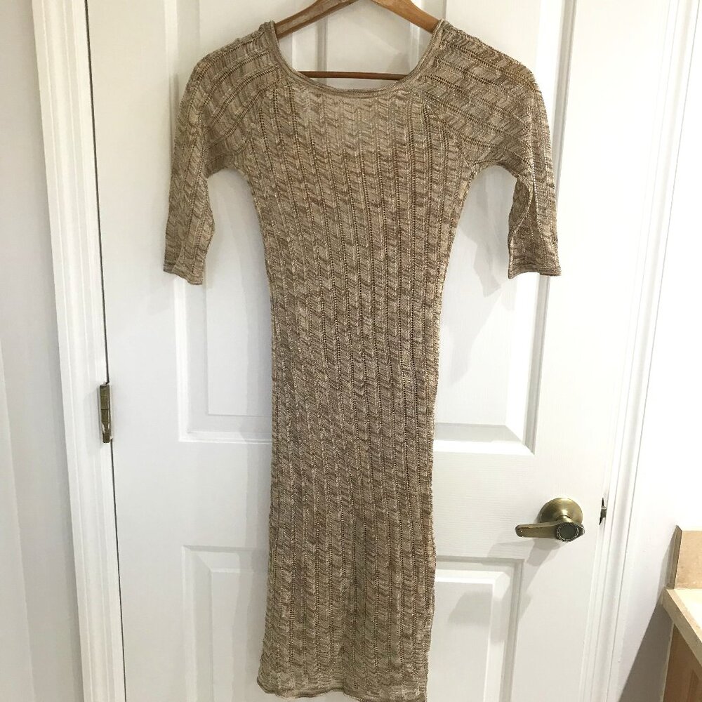 Bebe Gold Metallic Form Fitting Dress XS